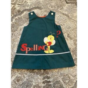 VTG Choc Soup Girls 2T Spelling Green School Bee Jumper Prairie Cottage Core